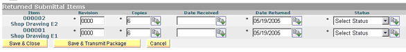 Submittal Return Dialog