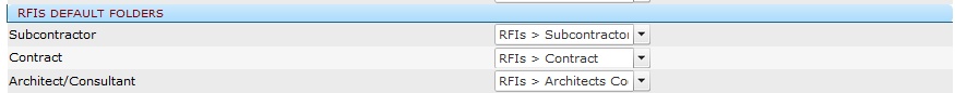 RFI Defaults in Project Setup