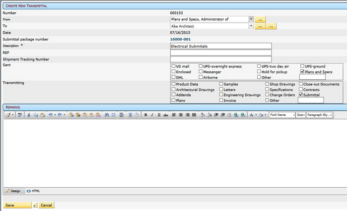 SubmittalTransmittal